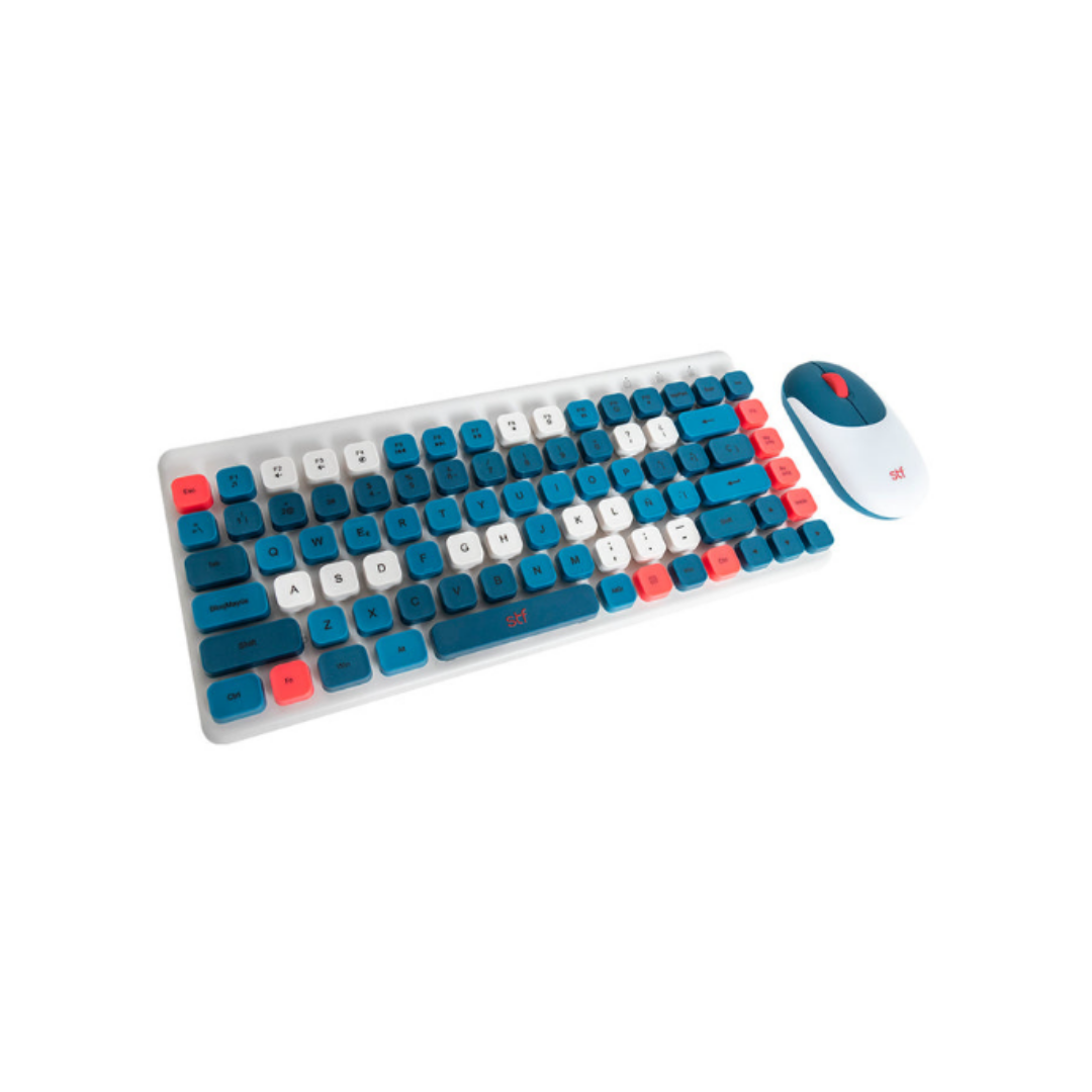 Kit de Teclado y Mouse STF VIVA!, Inalámbrico, USB, Azul/Blanco (Español)