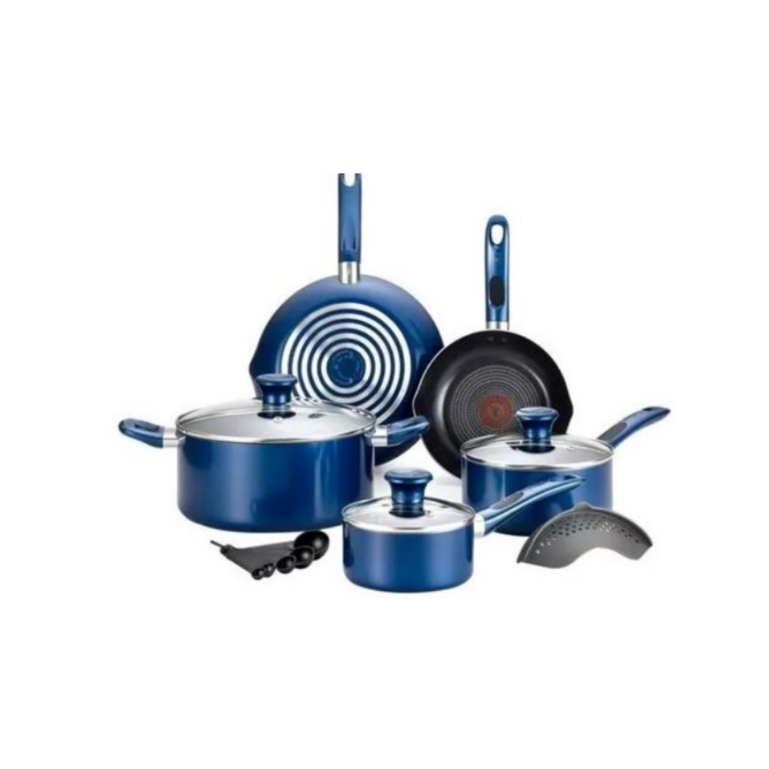 T-Fal Batería de Cocina Excite ProGlide, Aluminio, Antiadherente, 14 Piezas, Azul