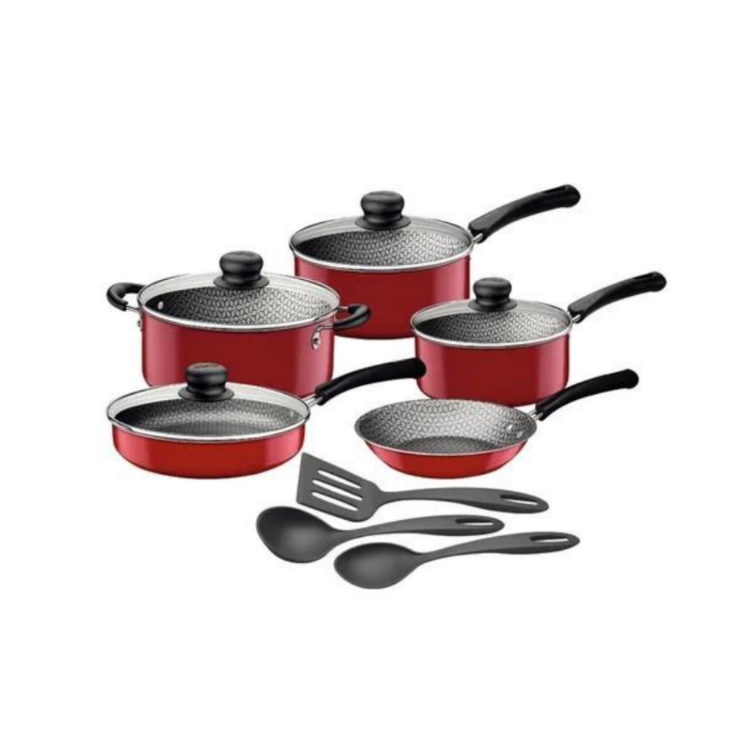 Tramontina Bater?a de Cocina, Aluminio, Antiadherente, 12 Piezas, Rojo
